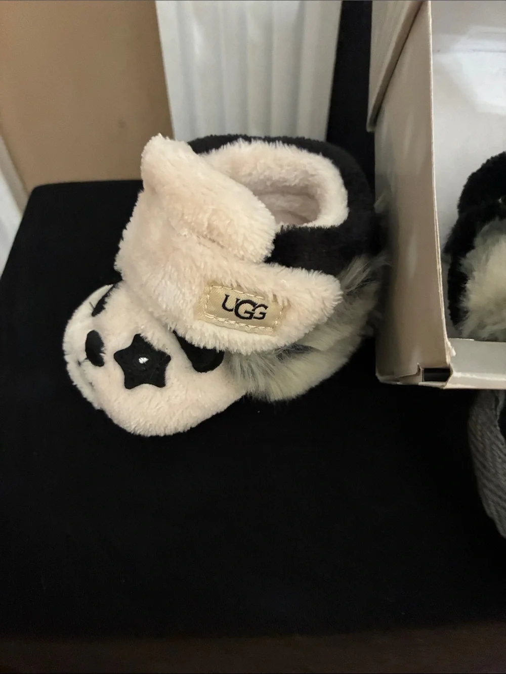 UGG Cream and Black Plush Panda Baby Booties size 0/1